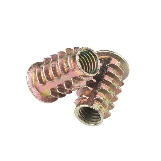Customized Zinc Alloy Flat Head Furniture Nut Wood Insert Nut Color Zinc Plated Zinc Alloy Wood Insert Nut 