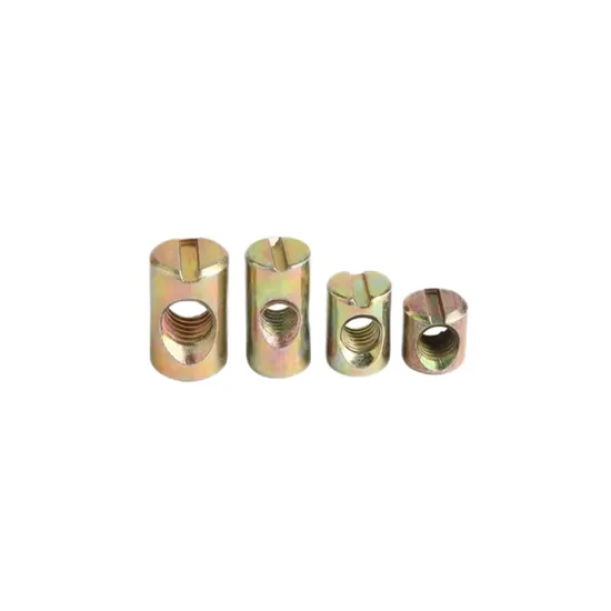 Carbon Steel Yellow Zinc Coating Slotted Head Cylindrical Pin Cross Dowel Barrel Nut Wood Furniture Embedded Lock Insert Nut 