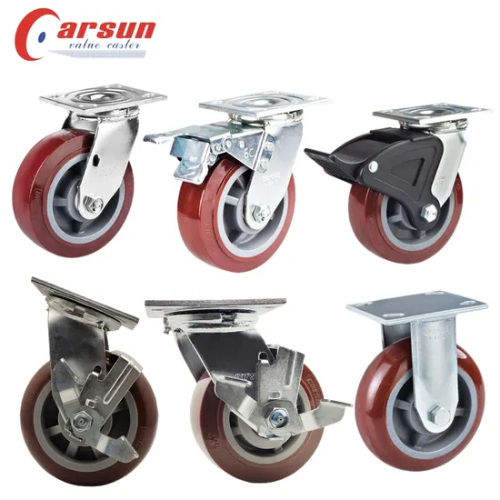 100/125/150/200mm Casters Heavy Duty 4/5/6/8 Inch Caster Swivel PU Industrial Castor Wheel with Metal Brake 