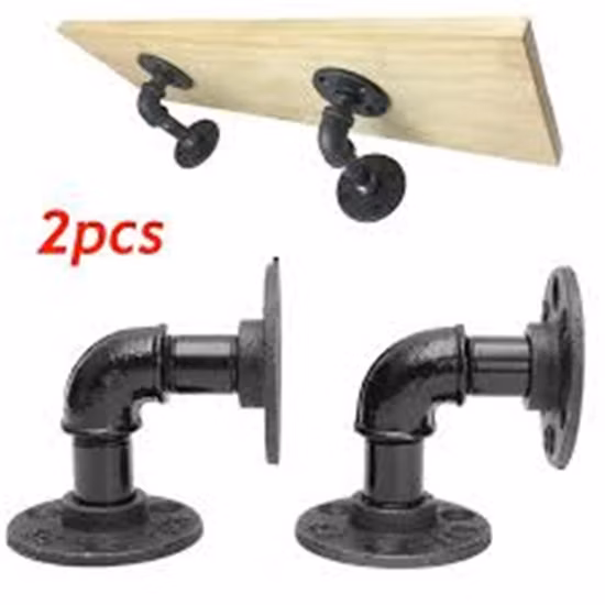 Industrial Pipe Bracket Pair Heavy Iron Shelf Support High Quality Flange 1/2